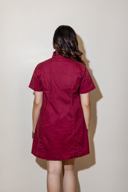 Wine Denim Zip Dress