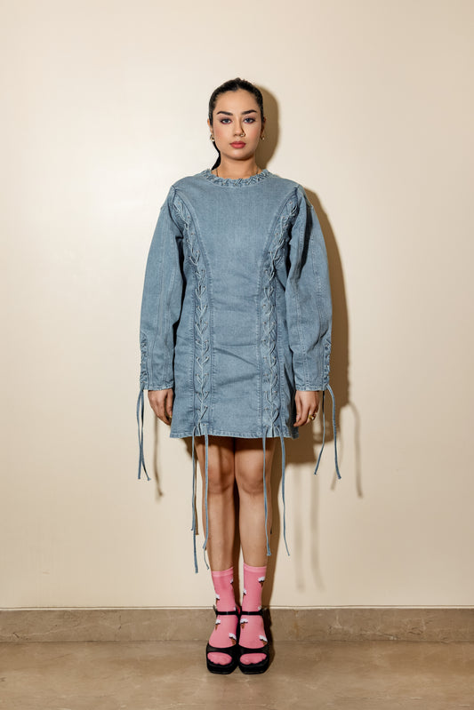 Lace-Up Denim Mini Dress