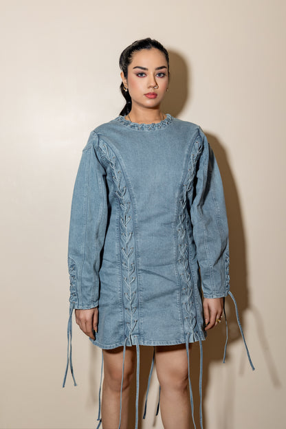 Lace-Up Denim Mini Dress