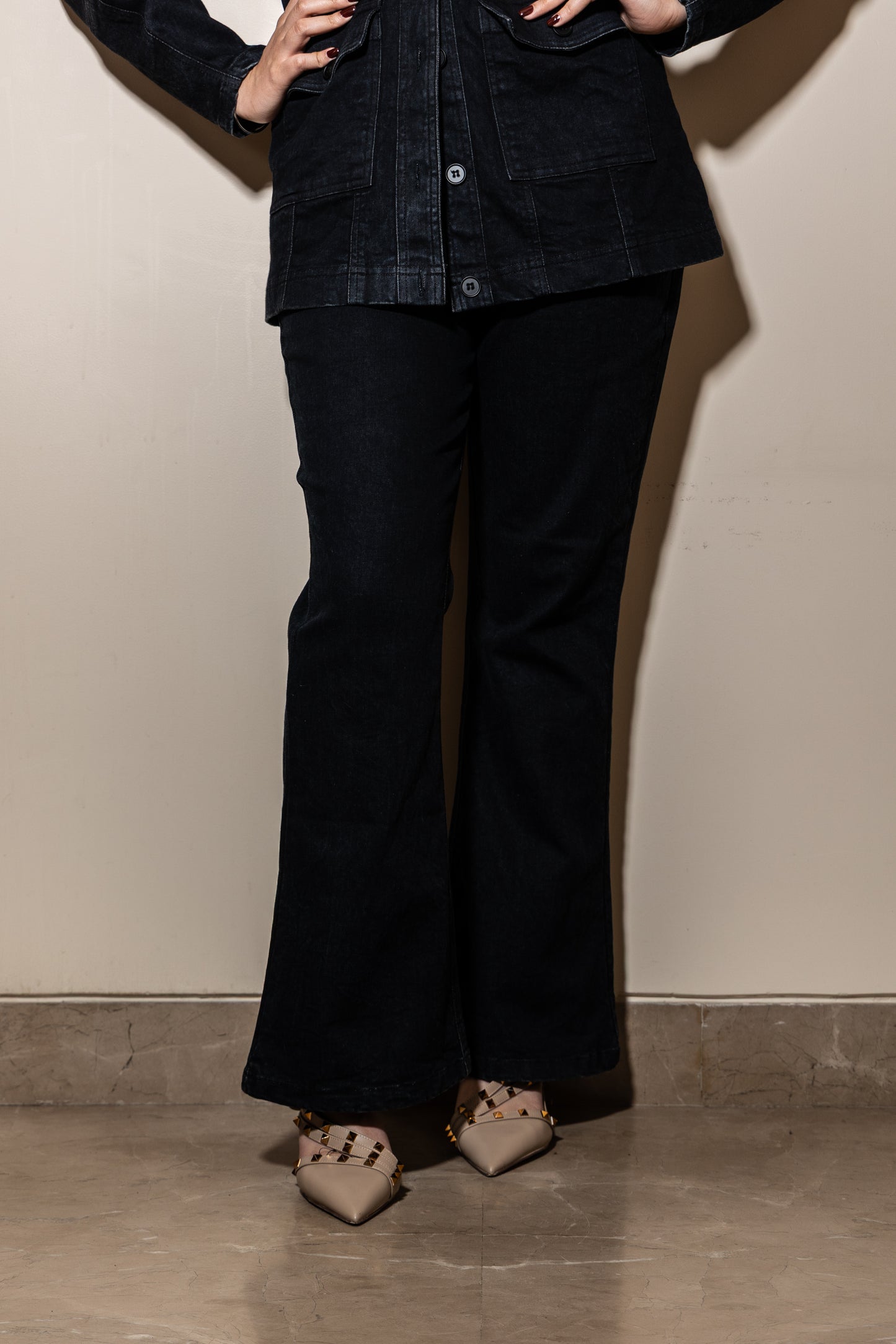 Structured Dark Blue Denim Pants