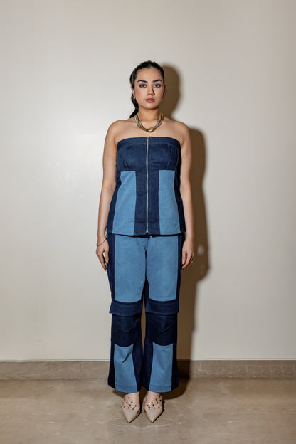 Contrast Panel Denim Co-ord