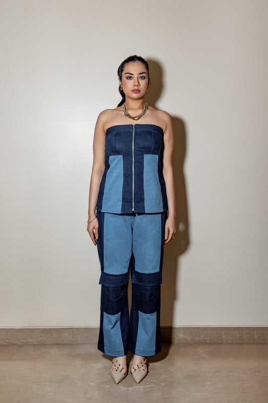 Contrast Panel Denim Co-ord