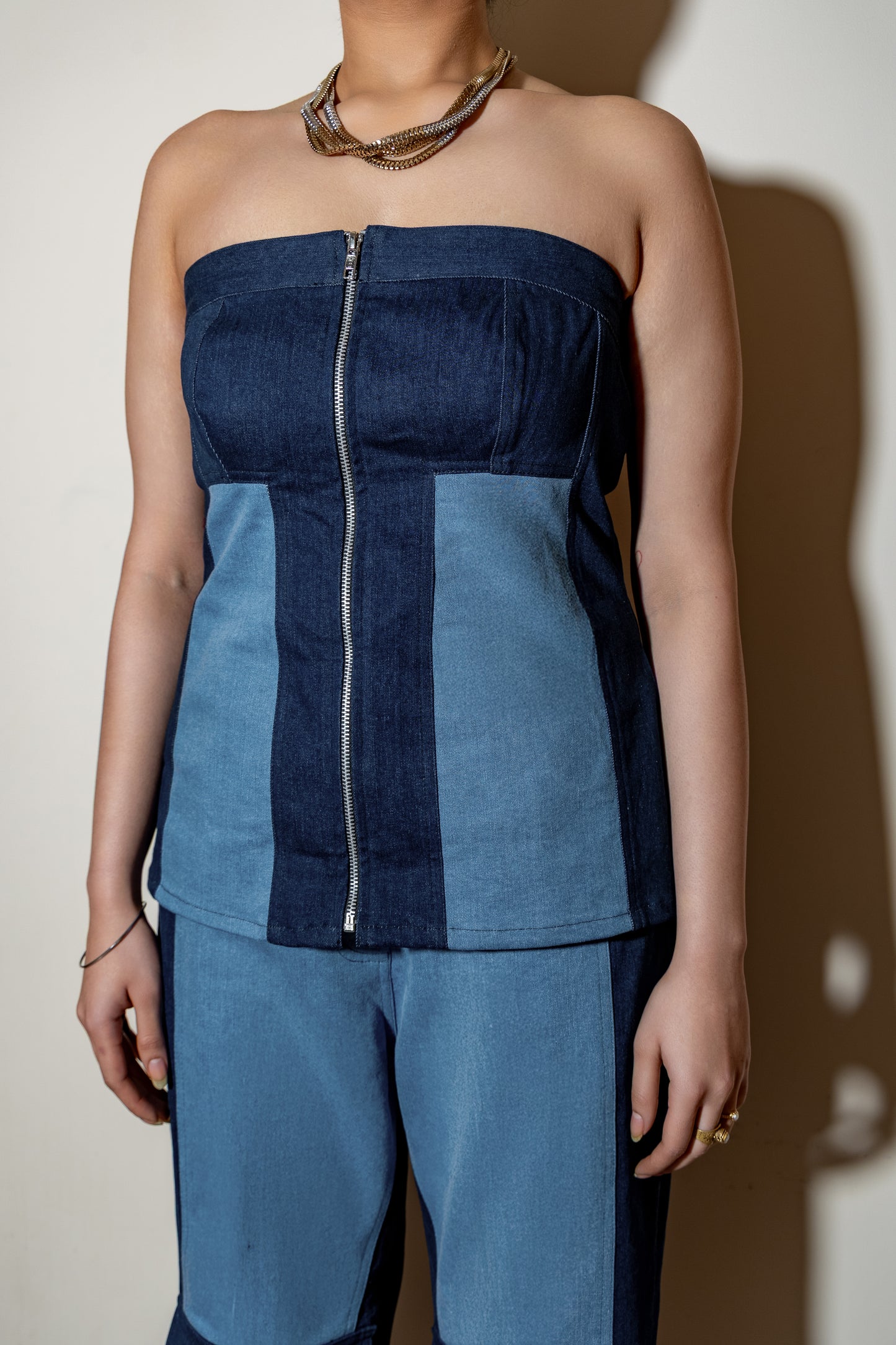 Contrast Panel Denim Co-ord