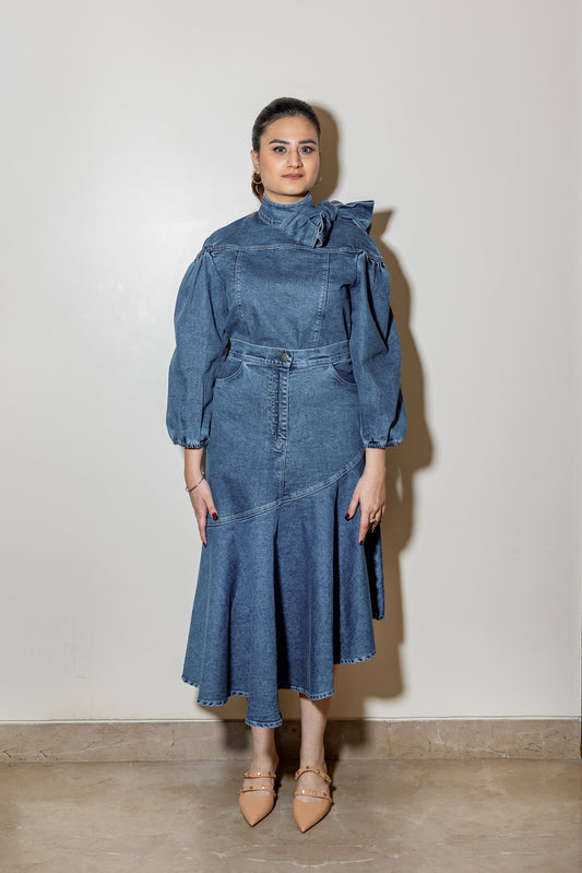 Denim Ruffle Neck Co-ord Set