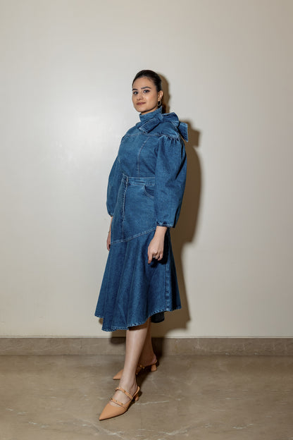 Denim Ruffle Neck Top