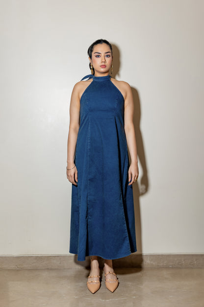 Halter Neck Denim Maxi Dress
