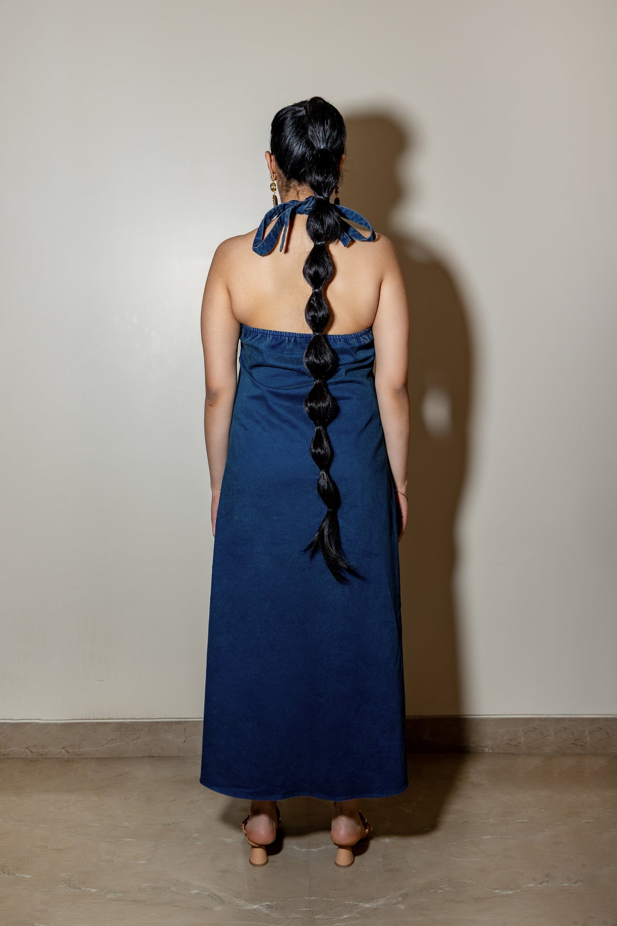 Halter Neck Denim Maxi Dress