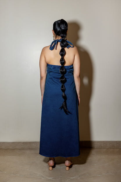 Halter Neck Denim Maxi Dress