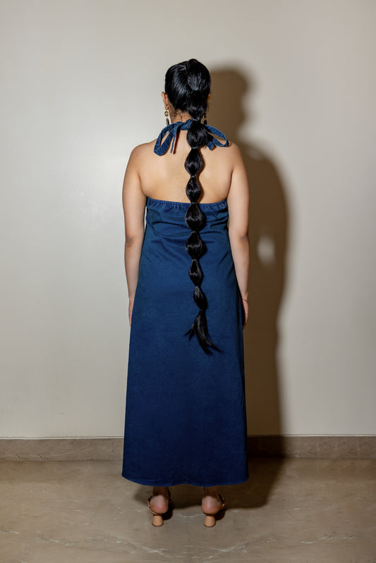 Halter Neck Denim Maxi Dress