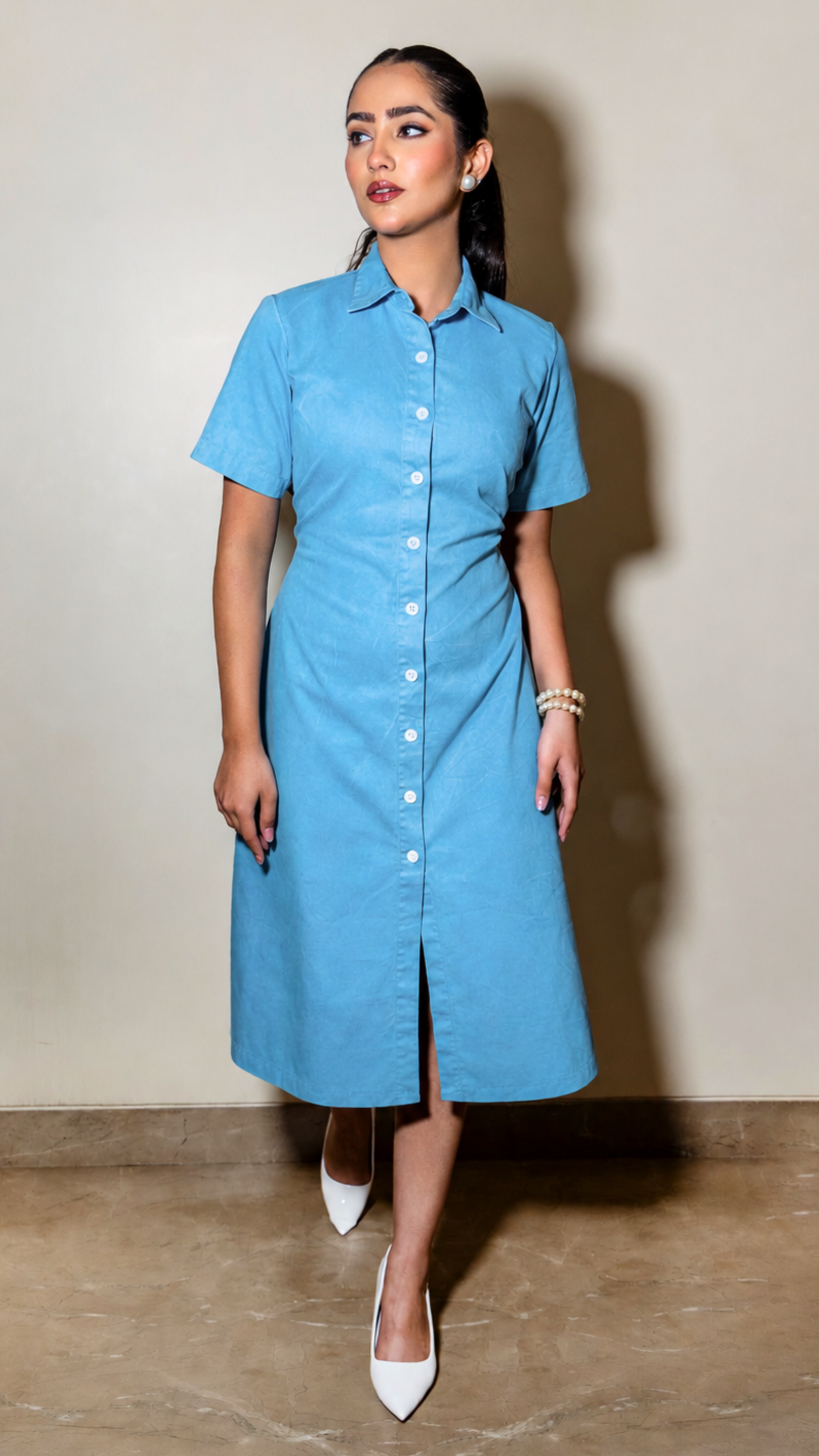 Trim Denim Shirt Dress